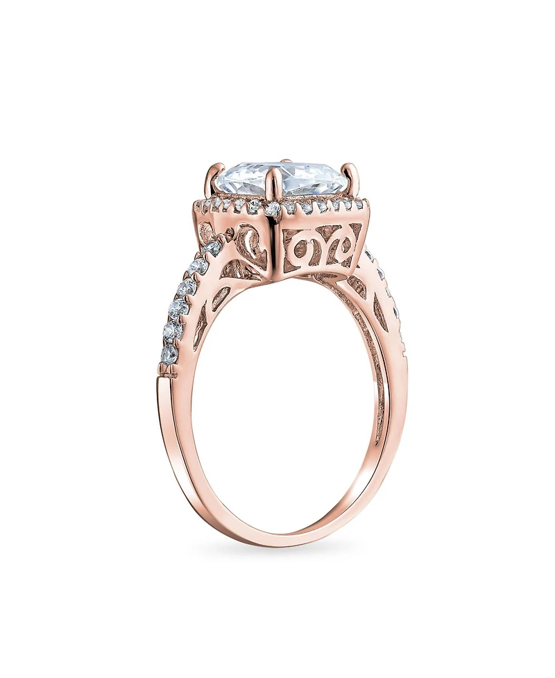 Bling Jewelry 3CT Cz Cubic Zirconia Halo Solitaire Square Radiant Cushion Cut Promise Ring Sterling Silver 1MM Thin Band