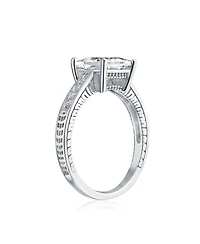 Bling Jewelry Classic Cubic Zirconia 3CT Square Cz Princess Cut Solitaire Promise Ring Sterling Silver Milgrain Pave Band