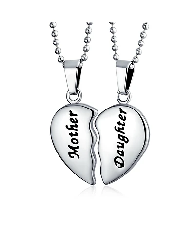 Bling Jewelry Bff Mother Daughter Breakable Split 2 pcs Set Broken Heart Break Apart Puzzle Pendant Necklace Mom Stainless Steel