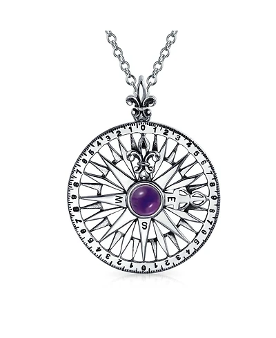 Bling Jewelry Celtic Round Medallion Navigation Direction Graduation Large Fleur De Lis Nautical Rose Compass Pendant Necklace Purple Cz Oxidized Ster