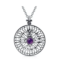 Bling Jewelry Celtic Round Medallion Navigation Direction Graduation Large Fleur De Lis Nautical Rose Compass Pendant Necklace Purple Cz Oxidized Ster
