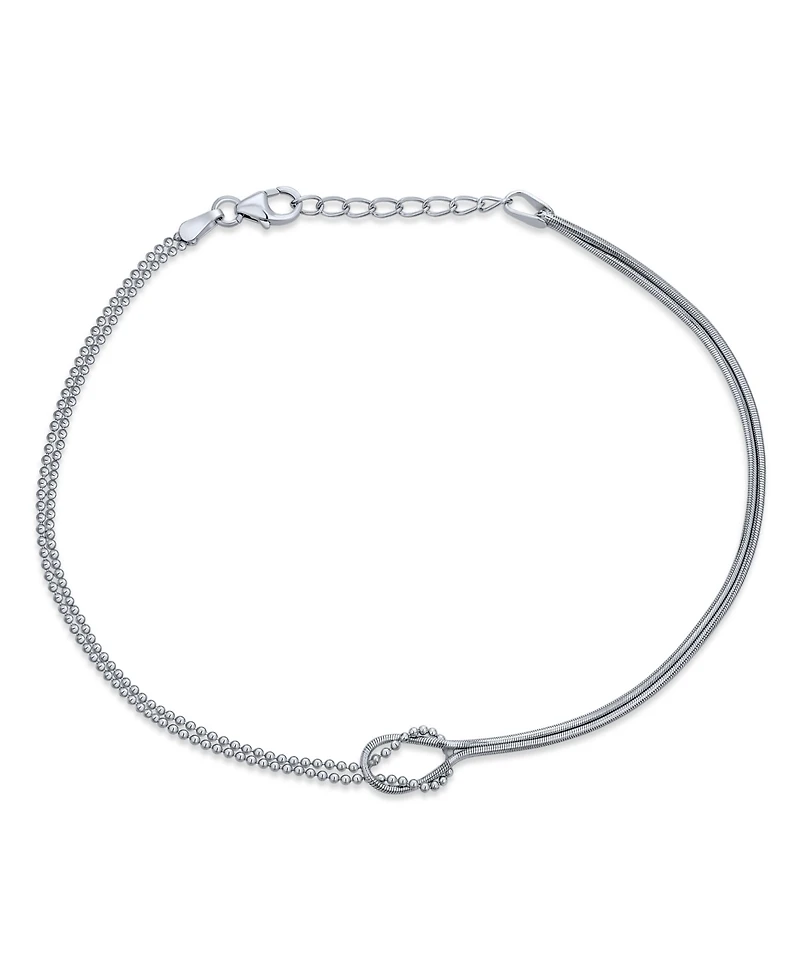 Bling Jewelry Love Knot Infinity Anklet Ankle Bracelet Split Beaded Ball Snake Chain Sterling Silver Adjustable 9 To 10 Inch