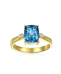 Bling Jewelry 3.17CT Zircon Accent London Blue Natural Topaz Emerald Cut Cocktail Ring Yellow Gold Plated Sterling Silver