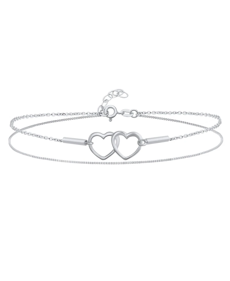 Bling Jewelry 2 in 1 Set Interlocking Open Hearts Double Chain Anklet Ankle Bracelet Sterling Silver Adjustable 9 To 10 Inch With Extender