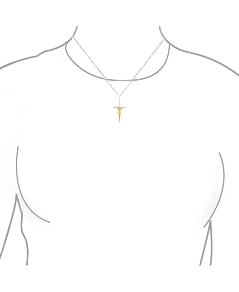 Bling Jewelry Simple Christian Catholic Religious Jewelry Medium Jesus Crucifix Cross Necklace Pendant 2 Tone Gold Plated Sterling Silver