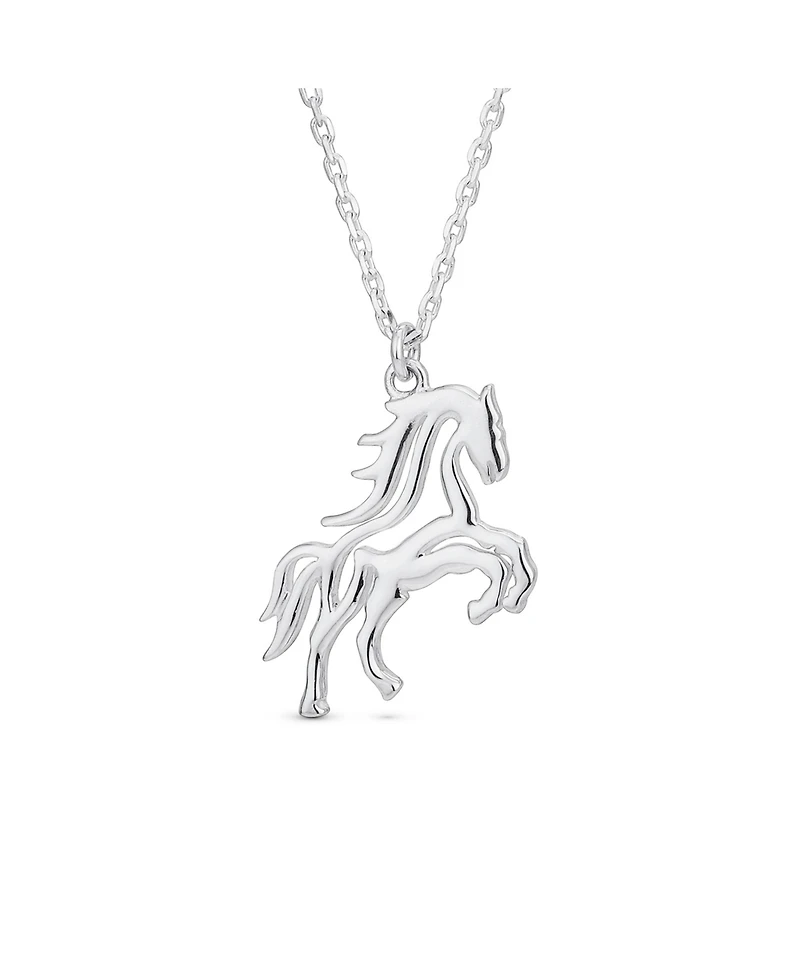 Bling Jewelry Cowgirl Equestrian Galloping Thoroughbred Horse Pendant Necklace Oxidized Sterling Silver