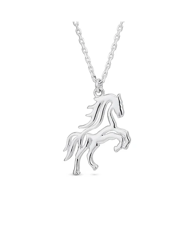Bling Jewelry Cowgirl Equestrian Galloping Thoroughbred Horse Pendant Necklace Oxidized Sterling Silver