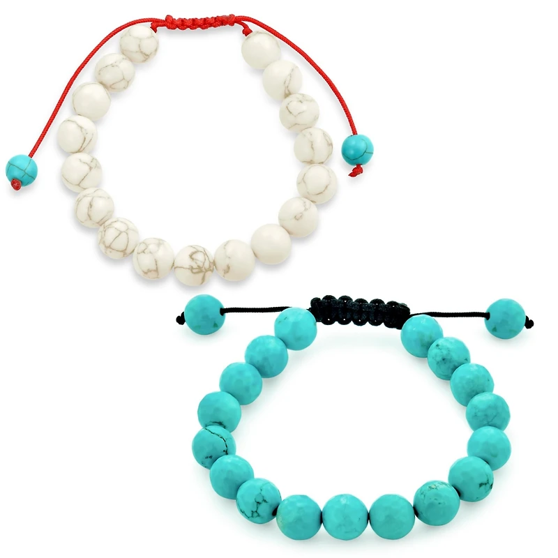 Bling Jewelry Natural Multi Stones Strand Stackable 10MM Bead Bracelet Cord String Adjustable