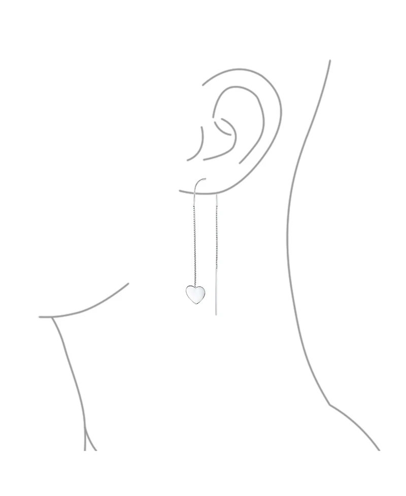 Bling Jewelry Simple Lightweight Long Flat Heart Chain Threader Earrings Sterling Silver Stabilizing U Hook