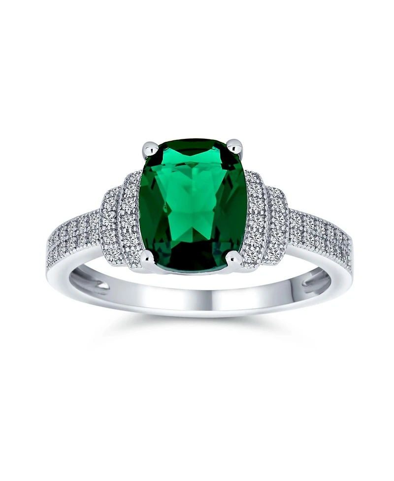Bling Jewelry Art Deco Style 5CT Cubic Zirconia Cocktail Pave Rectangle Green Cz Statement Promise Ring .925 Sterling Silver