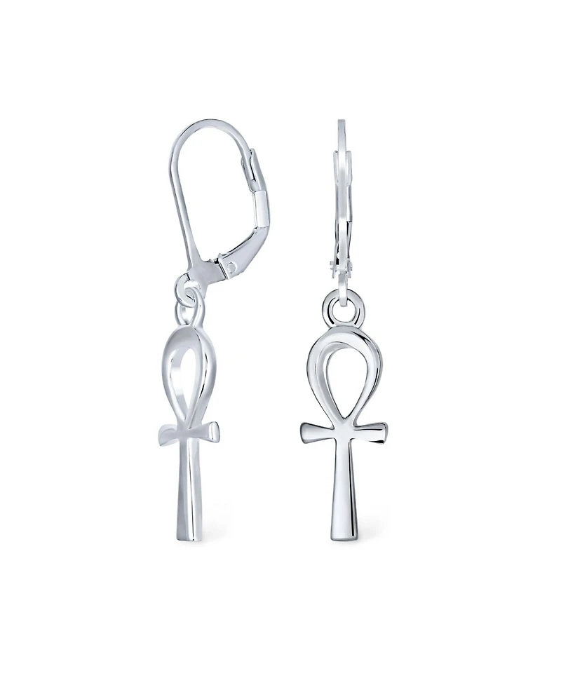 Bling Jewelry Christian Religious Symbol of Life Egyptian Ankh Cross Drop Dangle Lever back Earrings Sterling Silver
