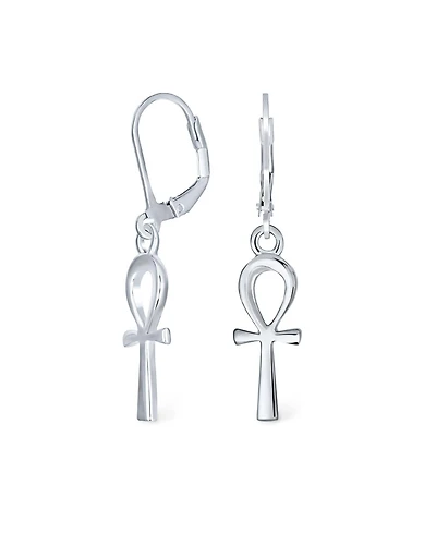 Bling Jewelry Christian Religious Symbol of Life Egyptian Ankh Cross Drop Dangle Lever back Earrings Sterling Silver