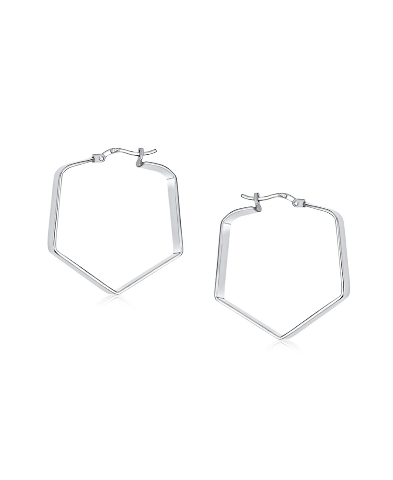 Bling Jewelry Geometric Flat Hexagon Hoop Huggie Earrings 14K Gold Plated Sterling Silver 1.25"