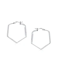 Bling Jewelry Geometric Flat Hexagon Hoop Huggie Earrings 14K Gold Plated Sterling Silver 1.25"
