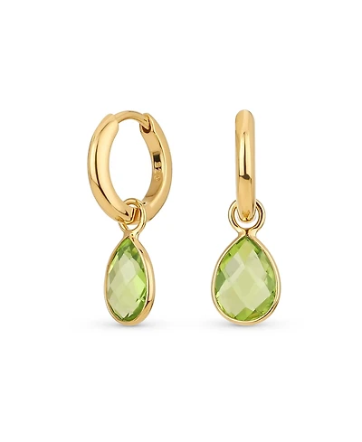Bling Jewelry Classic Party Small 2 Ctw Olive Green Natural Peridot Halo Pear Shaped Teardrop Huggie Earrings Latch Hinge Back Hinge Gold Plated Sterl