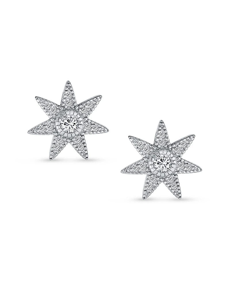 Bling Jewelry Heavenly Shining North Star Burst Stud Earrings - Celestial Pave Cz Jewelry in Sterling Silver