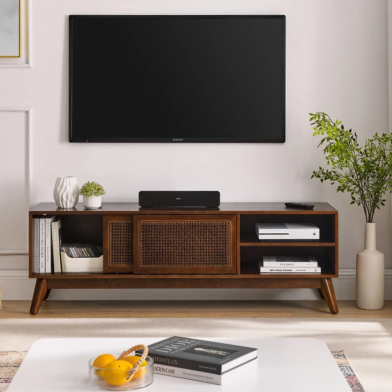 Streamdale Mid Century Modern Rattan Tv Stand for 65" Tv