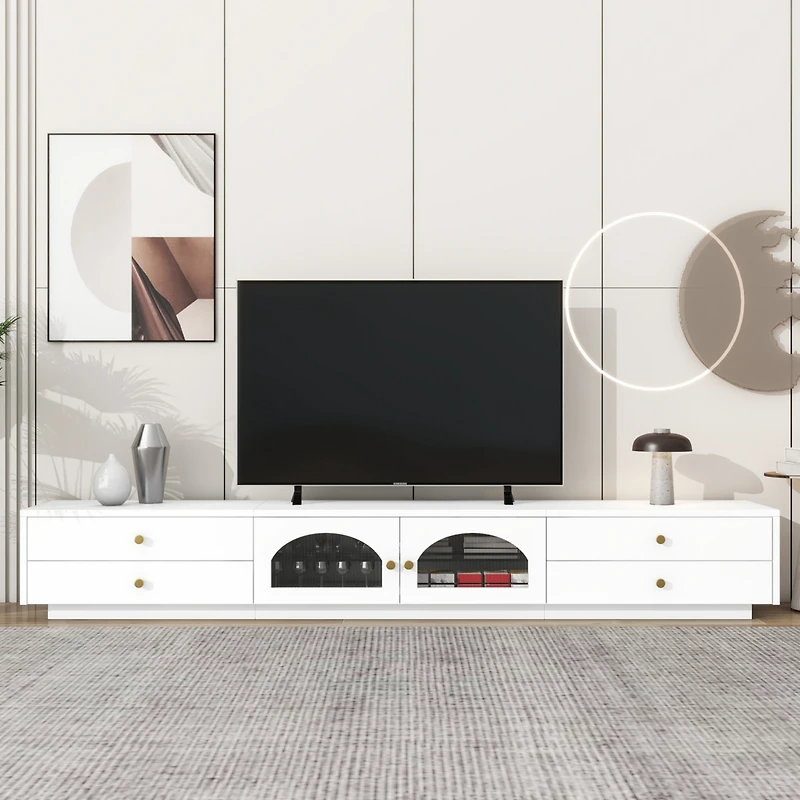 Streamdale Elegant Tv Stand for 90" TVs, Glass Doors