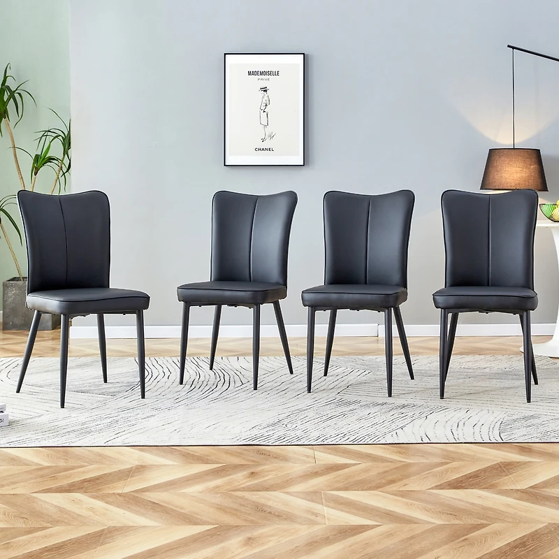 Streamdale Set of 4 modern black dining chairs, Pu leather, metal legs