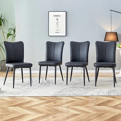 Streamdale Set of 4 modern black dining chairs, Pu leather, metal legs