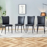 Streamdale Set of 4 modern black dining chairs, Pu leather, metal legs