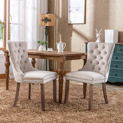 Modern, High-end Tufted Solid Wood Contemporary Velvet Upholstered Dining Chair with Wood Legs Nailhead Trim 2-Pcs Set,Beige