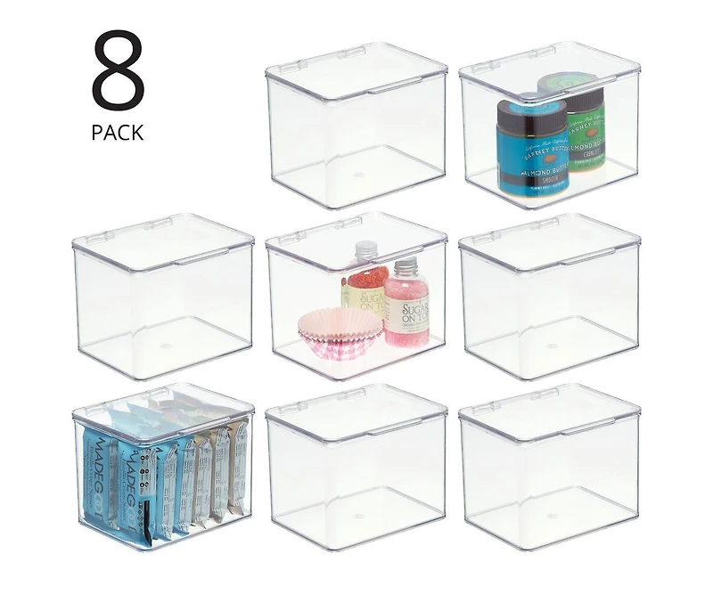 mDesign Plastic Kitchen Pantry/Fridge Storage Organizer, Hinge Lid - 8 Pack