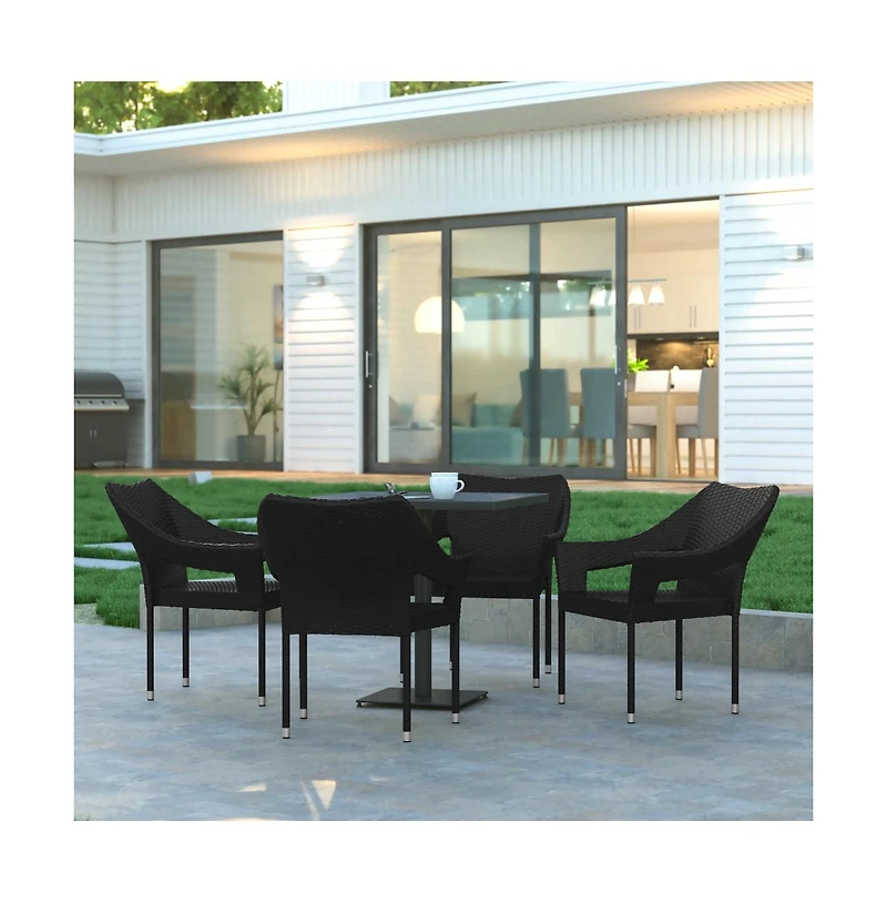 Emma+Oliver Embry All-Weather Indoor/Outdoor Stacking Patio Dining Chairs With Steel Frame And Weather Resistant Pe Rattan