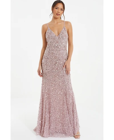 Quiz Women's Sequin V-Neck Strappy Evening Dress
