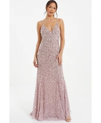 Quiz Women's Sequin V-Neck Strappy Evening Dress
