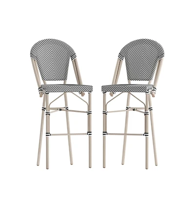 Mael Set Of Two Stacking Bistro Style Bar Stools With Textilene Backs And Seats Metal Frames For Indoor/Outdoor Use