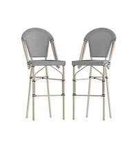 Mael Set Of Two Stacking Bistro Style Bar Stools With Textilene Backs And Seats Metal Frames For Indoor/Outdoor Use