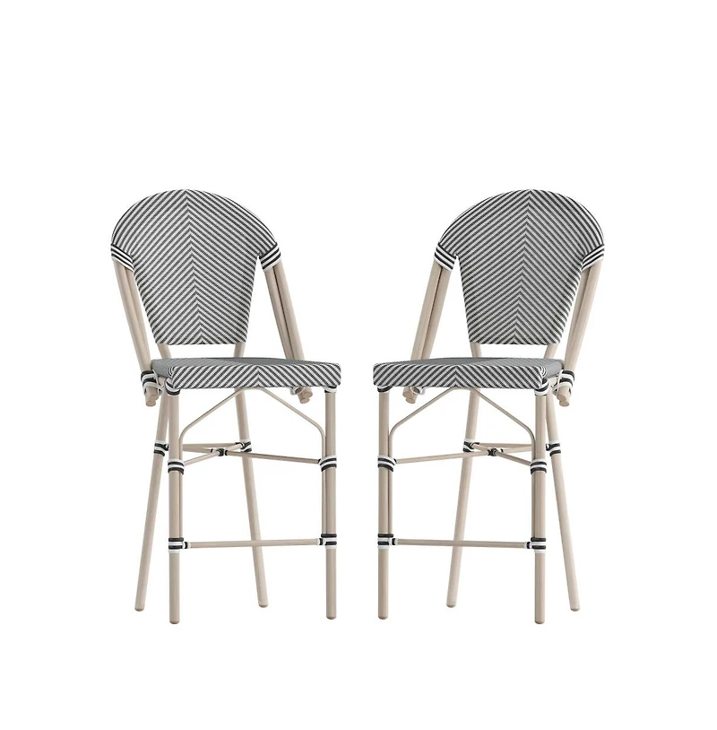 Mael Set Of Two Stacking Bistro Style Counter Stools With Textilene Backs And Seats Metal Frames For Indoor/Outdoor Use