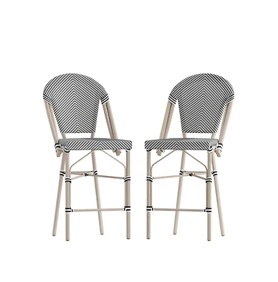Mael Set Of Two Stacking Bistro Style Counter Stools With Textilene Backs And Seats Metal Frames For Indoor/Outdoor Use