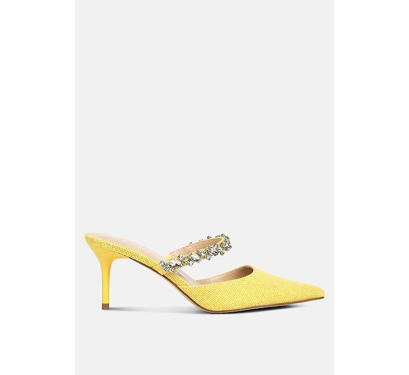 Greta Diamante Embellished Kitten Heel Mules