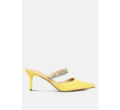 Greta Diamante Embellished Kitten Heel Mules