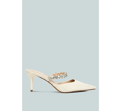 Greta Diamante Embellished Kitten Heel Mules