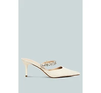 Greta Diamante Embellished Kitten Heel Mules
