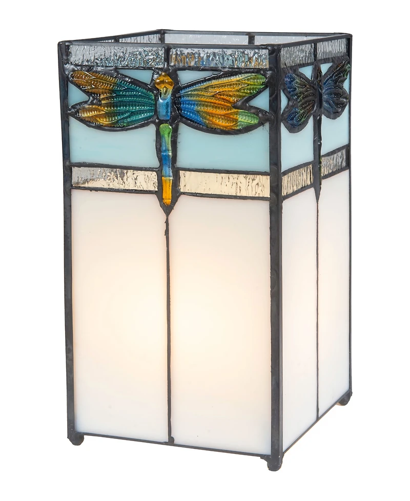 Dale Tiffany 10" Tall Saujon Dragonfly Tiffany Handmade Genuine Stained Glass Shade Uplight Accent Lamp