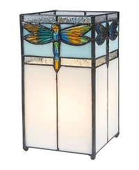 Dale Tiffany 10" Tall Saujon Dragonfly Tiffany Handmade Genuine Stained Glass Shade Uplight Accent Lamp