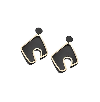 Sohi Women's Black Abstract Drop Earrings