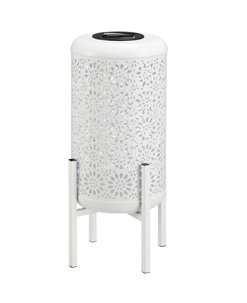 Glitzhome 14.25" H Metal Cutout Flower Pattern Solar Powered Led Outdoor Lantern with Stand