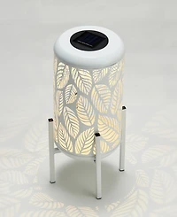 Glitzhome 14.25" H Metal Cutout Leaves Pattern Solar Powered Led Outdoor Lantern with Stand