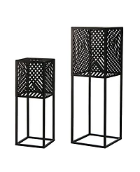 Glitzhome 23.75" H, 17.75" H Set of 2 Metal Stripes Geometric Solar Powered Edison Bulb Outdoor Floor Lantern or Planter Stands