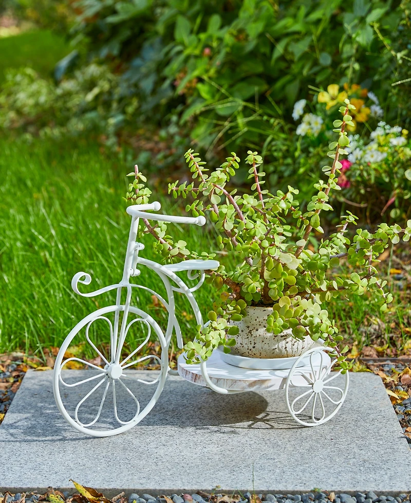 Glitzhome 18" L Washed Solid Wood and Metal Tricycle Planter Stand