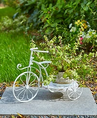 Glitzhome 18" L Washed Solid Wood and Metal Tricycle Planter Stand