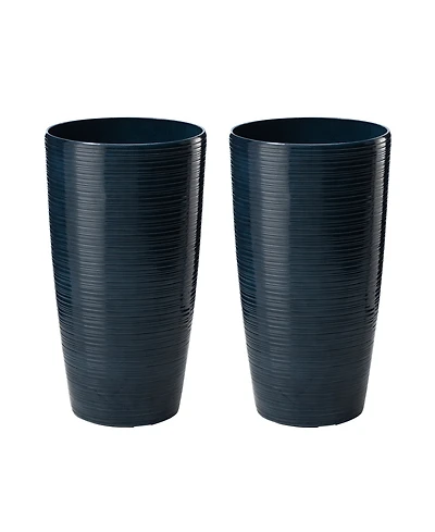 Glitzhome 22.5" H Oversized Set of 2 Turquoise Resin and Stone Faux Ceramic Textured Tall Planter