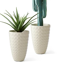 Glitzhome 19.75" H Oversized Set of 2 Pe and Stone Faux Ceramic Diamond Textured White Tall Planter