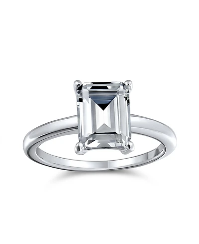 Bling Jewelry Classic Timeless Simple 2.5CT Rectangle Emerald Cut Cz Solitaire Promise Ring Thin Band Sterling Silver