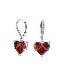 Bling Jewelry 4CT Cz Red Heart Shaped Cubic Zirconia Dangle Lever back Earrings Invisible Cut Sterling Silver
